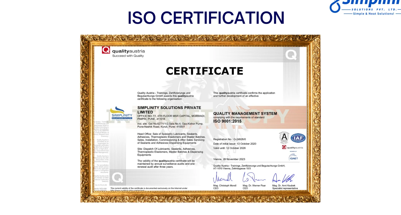 Simplinity ISO 9001:2015 certificate